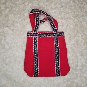 Red Tote Shoulder Bag Christmas Lights Border Travel Shopping Gift
